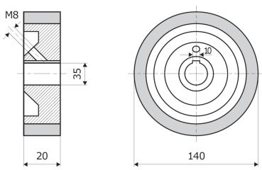 Vorschubrolle 140x20x35mm; 10V; 70 ShA; braun; passend für Weinig