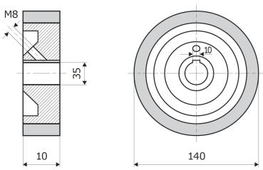 Vorschubrolle 140x15x35mm; 10V; 90 ShA PU; gelb; passend für Weinig