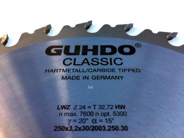 GUHDO HW-Kreissägeblatt 250x3,2/2,2x30 Z24 WZ 2003.250.30