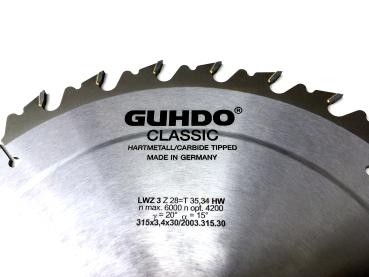 GUHDO HW-Kreissägeblatt 315x3,4/2,2x30 Z28 WZ 2003.315.30