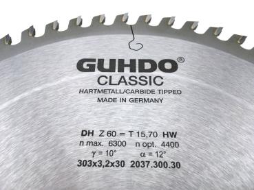 GUHDO HW-Kreissägeblatt 303x3,2/2,2x30 Z60DH 2037.300.30