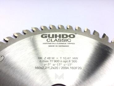 5 Stück - GUHDO HW-Handkreissägeblatt 160 x 2,2/1,2 x 20 Z48W
