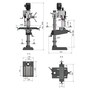 Getriebebohrmaschine OPTIdrill DH 40CT 400V/3Ph/50Hz; schwere manuelle Ausführung mit Kreuztisch