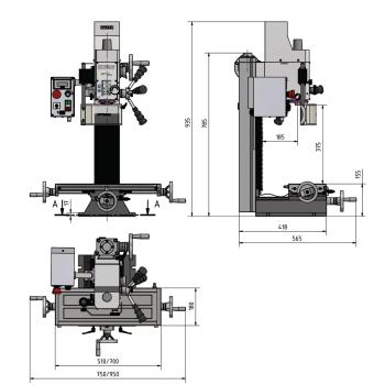 Bohr-Fräsmaschine OPTImill BF 20LVario mit elektronisch stufenlos regelbarem Antrieb