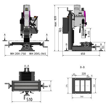 Bohr-Fräsmaschine OPTImill MH 20V mit manuellem Pinolenvorschub