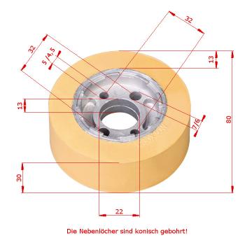 3x Vorschubrollen 80 x 30 x 22 mm