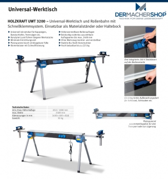 Universal-Werktisch und Rollenbahn UWT 3200 inkl. Klemmschienen-Set