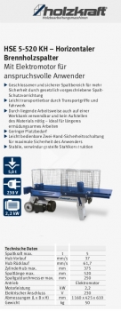 Holzspalter horizontal HSE 5-520 KH - 5 t Spaltkraft (230V)