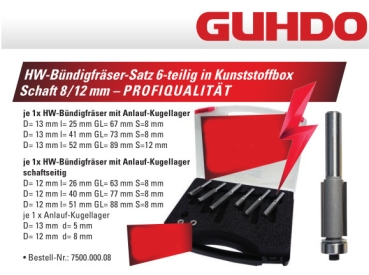 GUHDO HW Bündigfräser-Satz 6-teilig Profi-Qualität