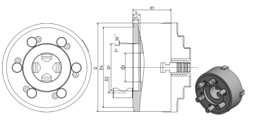 4-Backendrehfutter D=200 mm Camlock DIN ISO 702-2 Nr. 6