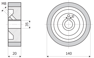 Vorschubrolle 140x20x35mm 70 ShA braun passend für Weinig