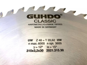 GUHDO HW-Kreissägeblatt 315x3,2/2,2x30 Z48 WZ 2021.315.30