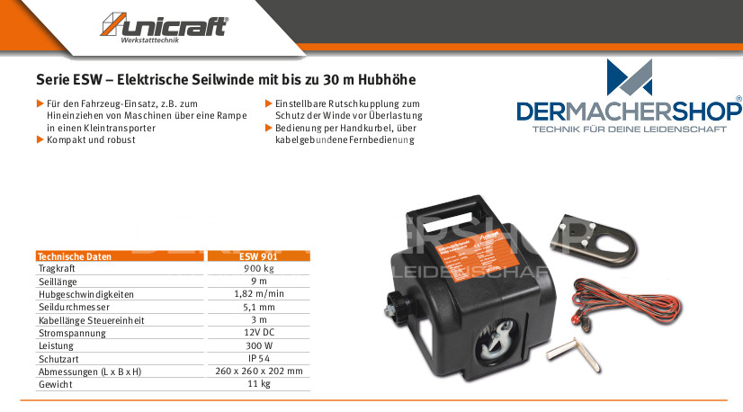  Elektroseilwinde ESW 901 - 12V für KFZ