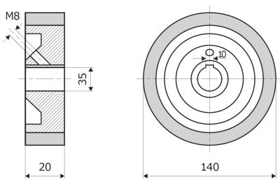 Vorschubrolle 140x20x35mm; 10V; 70 ShA; braun; passend für Weinig
