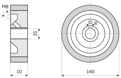Vorschubrolle 140x15x35mm; 10V; 90 ShA PU; gelb; passend für Weinig
