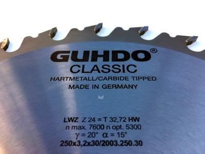 GUHDO HW-Kreissägeblatt 250x3,2/2,2x30 Z24 WZ 2003.250.30