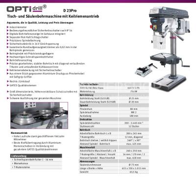 Tischbohrmaschine OPTIdrill D 23 (400V) Aktions-Set