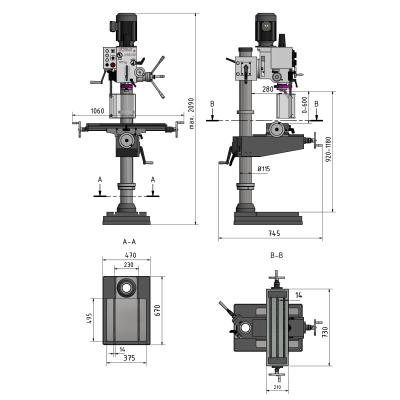 Getriebebohrmaschine OPTIdrill DH 40CT 400V/3Ph/50Hz; schwere manuelle Ausführung mit Kreuztisch