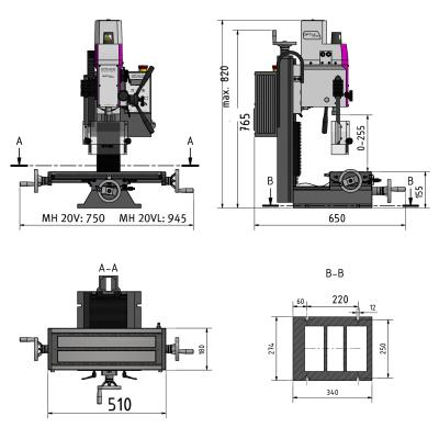 Bohr-Fräsmaschine OPTImill MH 20V mit manuellem Pinolenvorschub