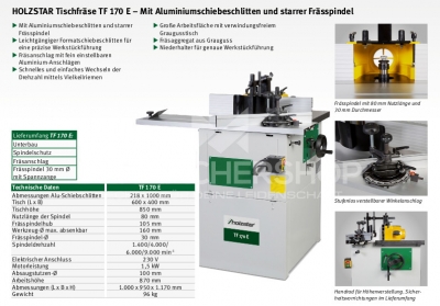 Tischfräse mit starrer Spindel TF 170 E - 230 V