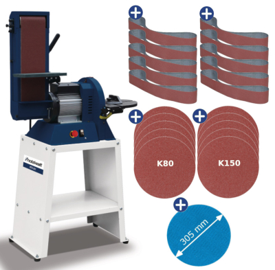 Band- und Tellerschleifmaschine BTS 201 inkl. Schleifmittel-Paket und Ersatz-Klettauflage