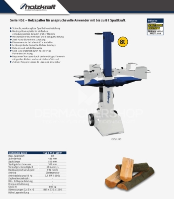 Holzspalter HSE 550 - 8 t Spaltkraft (400V) + 10 m Kabel