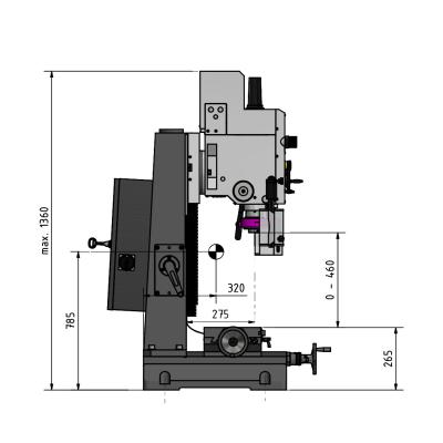 Bohr-Fräsmaschine Optimum OPTImill MB 4SV mit elektronisch regelbarem Antrieb und digitalem Display.