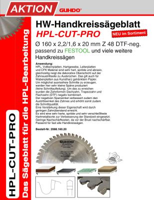 GUHDO HW-Handkreissägeblatt HPL-CUT-PRO 160x2,2/1,6x20 Z68 DP neg. 2088.160.20