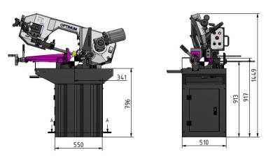 Metallbandsäge Optimum OPTIsaw S 275PV mit stufenlos einstellbarer Sägebandgeschwindigkeit