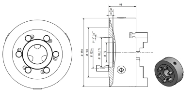 3-Backendrehfutter D=250 mm Camlock DIN ISO 702-2 Nr. 6