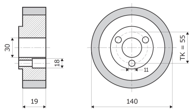 Vorschubrolle 140x19x30mm; 3V; 70 ShA; braun; passend für Weinig