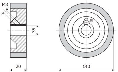 Vorschubrolle 140x20x35mm 70 ShA braun passend für Weinig