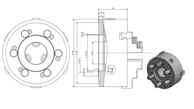 3-Backendrehfutter D=200 mm Camlock DIN ISO 702-2 Nr. 6